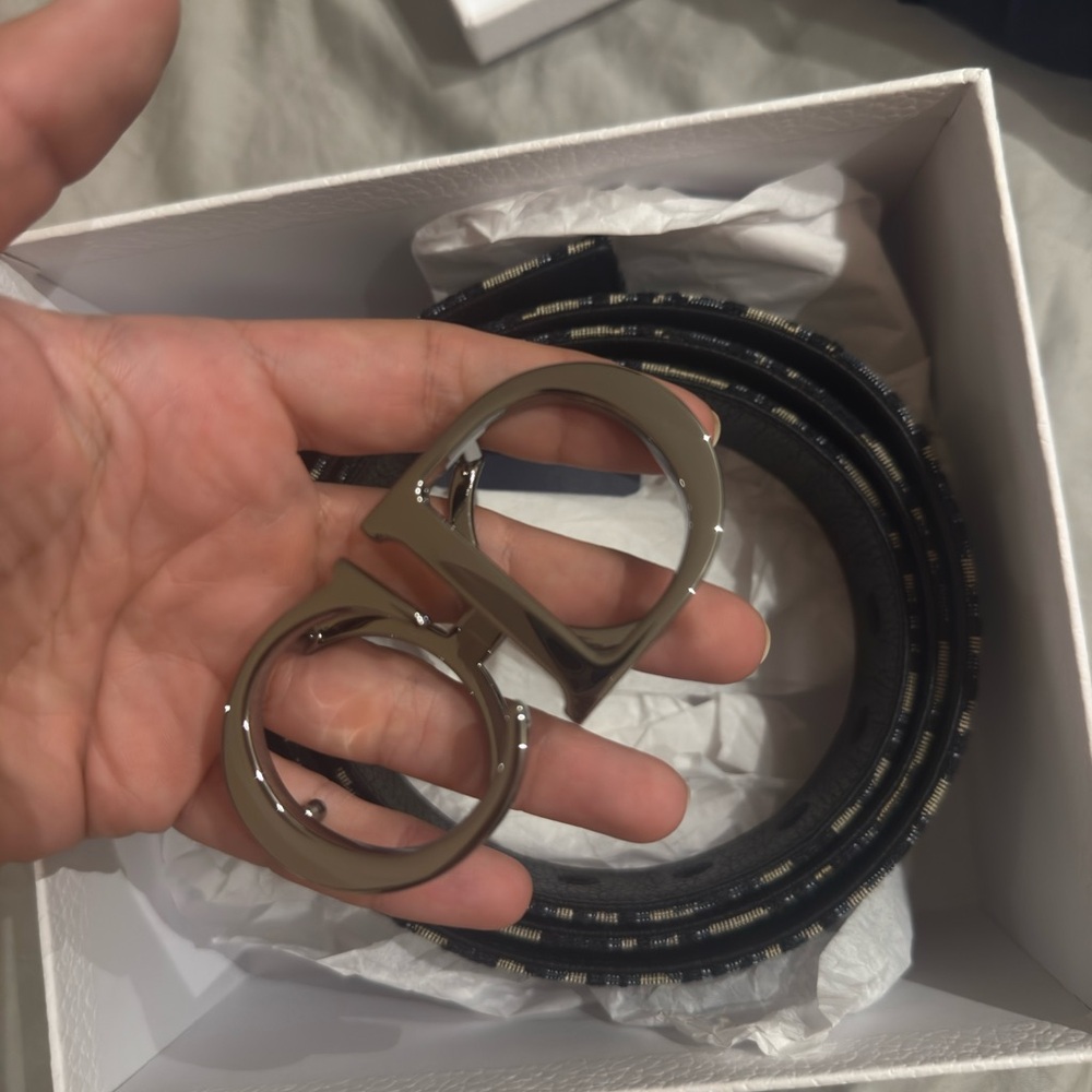 Dior Black Leather Belt with Silver CD Buckle
